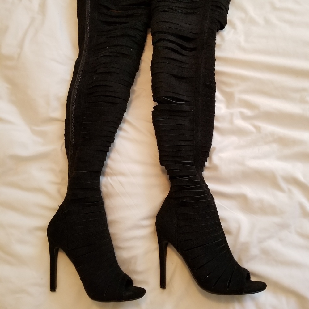 Thigh High Slit Boots w/Stiletto Heels